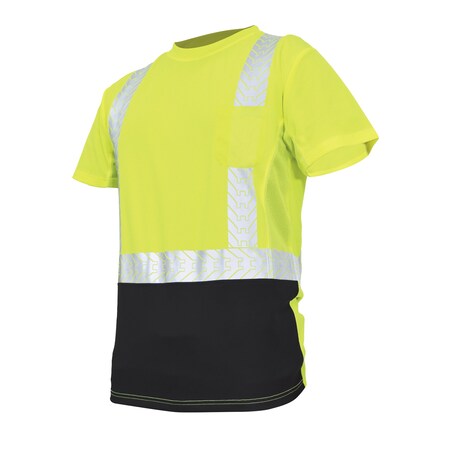 Safety Hi-Vis Short Sleeve Shirt, Reflective Trims, ANSI Class 2 Type R, Green/Black, Size L